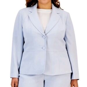 Le Suit Womens Blazer Plus Size 24W Crepe Powder Blue Two Button Jacket New